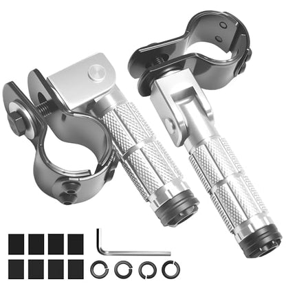 M8 Motorcycle Foot Pegs Folding Rearsets-90 Degree Foldable Footrest Fit 0.86-1.37in Brackets, Anti-Skid CNC Footpegs with Rubber Gasket for Pit Bike Dirt Bike Adventure Touring Bikes (Silver) - color: Silver