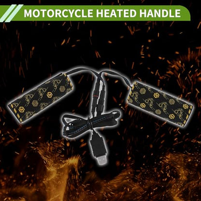 Heated Motorcycle Hand Grips Cover 5V Handlebar Cover 6 Adjustable Temperature with Memory Function Metal Heating Film Cloth Black 1set