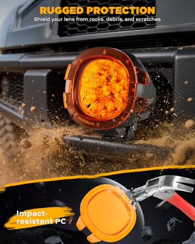 Auxbeam P4 Series 4 Inch Deep Amber Light Covers 2300K Dark Amber Tint Round Off-Road Light Lens Cap LED Pods Covers Reduce Glare for Fog & Dust Low Visibility, 2 Packs - color: P4 Series 4" Amber Covers