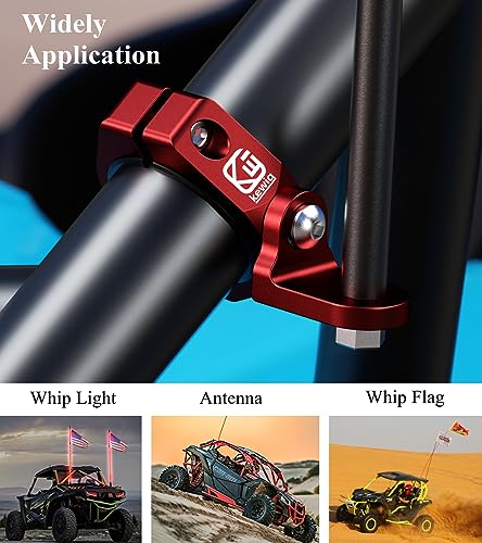 BRCOVAN 2PCS UTV Whip Light Mounts, LED Light Bar Mounting Bracket, Red | Solid Aluminum Alloy Materials, 360° Adjustable Off-Road Whip Flag Mount Fit 1.5''/1.65'' /1.75''/1.85''/2'' Roll Cage Bars