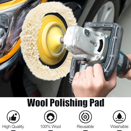 12 PCS Wool Buffing Polishing Pads 7 Inch, Natural Wool Cutting Pads with Hook and Loop Backing Compound & Polishing for Automotive Car Boats Glass Furniture Repair - size: 7" -12P