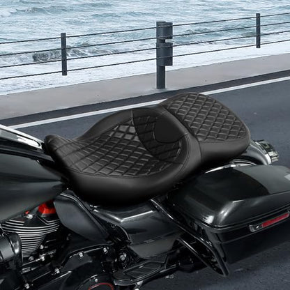 C.C. RIDER Driver Passenger Seat, Hammock Seat Fits Harley Touring Road King Street Glide Road Glide Electra Glide FLHR FLHX FLTRX 2009-2023, Extended Reach - color: Black 03