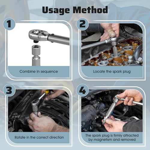 14mm & 16mm Thin Wall Magnetic Swivel Spark Plug Socket, 3/8-Inch Drive 12-Point Spark Plug Socket Removal Tool 360-degree Rotation, for Maximize Flexibility - size: 14mm&16mm, 4", 12-Point