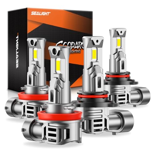 SEALIGHT 9005 H11 Lights Bulb Combo, 80000LM, 800% More Light, High-Performance Fog and Off-Road Lights, 9005/HB3 H11/H9/H8 Fog Light, Pack of 4 - size: 9005+H11