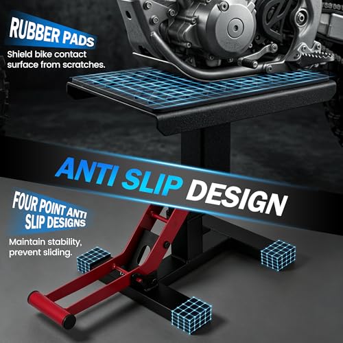 Dirt Bike Stand,600Lbs Capacity No Hydraulic Lift Jack Adjustable Hoist Table Heavy Duty Anti-Slip Lifting Stand for Dirt Pit Bike Motocross Enduro Motorcycle Repair&Maintenance-Red - color: Red