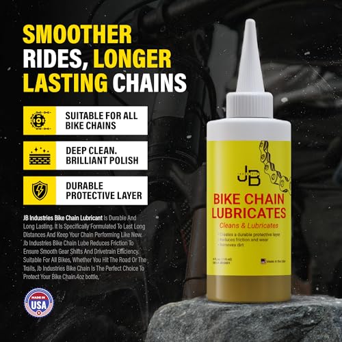 JB Industries Bike Chain Dry Lubricant, 4 oz – Long‑Lasting Bicycle Chain Lube for Dry & Dusty Conditions – Reduces Friction & Noise – Quick‑Drying Formula with Precision Drip Applicator