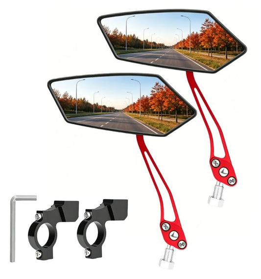 Diyife Bike Mirror 2 PCS, [New Version] HD Wide Angle Large Handlebar Rearview Mirror, Blast-Resistant 360°Adjustable Bicycle Rear View Mirrors Accessories for Mountain Road Bike Moto（Red） - size: 2 PCS-Red