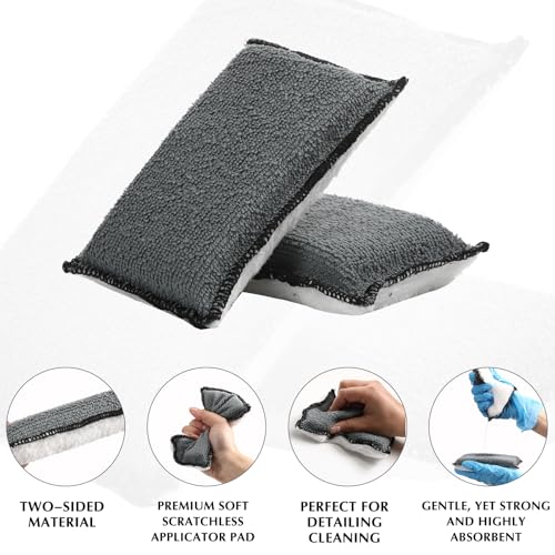 Mudder 8 Pcs Car Interior Scrubbing Sponge 5'' x 3'' Fiber Car Wax Applicator pad Household Cleaning Sponges for Leather Car Seat Couch Cleaning (Gray White) - color: Gray White