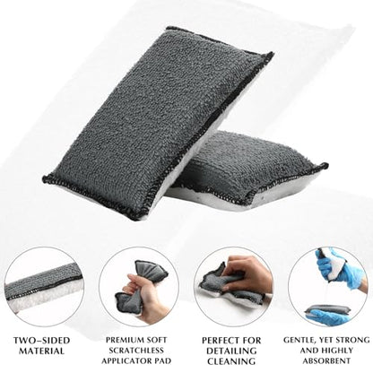 Mudder 8 Pcs Car Interior Scrubbing Sponge 5'' x 3'' Fiber Car Wax Applicator pad Household Cleaning Sponges for Leather Car Seat Couch Cleaning (Gray White) - color: Gray White