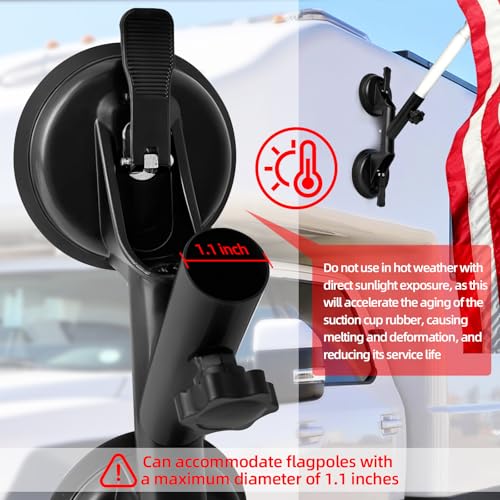 Flag Pole Mount for Car RVs, Suction Cup Flagpole Holder, Universal Strong Suction Stable Holds Flags, Heavy Duty Metal Quick Flag Mount Compatible with Camper, Truck, Boats, Yachts