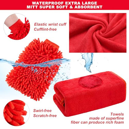 26Pcs Car Wash Cleaning Kit with Foam Gun Sprayer Detailing Brushes Window Water Scraper Tire Brush Towels Complete Interior Exterior Detailing Set for Car - size: 26Pcs