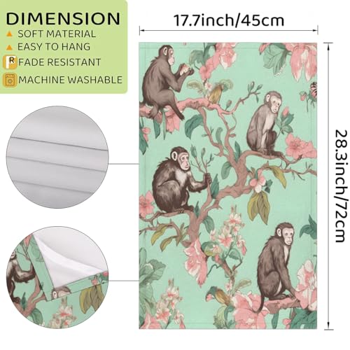 Monkey Tree Flower Kitchen Towels - Set of 2 Absorbent Drying Dish & Hand Towels for Home, Bathroom & Restaurants - color: Light Green