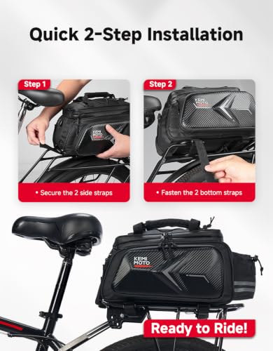 KEMIMOTO Hard Shell Bike Bag Rear Rack 20L Capacity, Carbon Leather Bicycle Trunk Bag with Waterproof Rain Cover for Grocery Shopping Commuter Cycling Trip (Upgraded Design) - style: Upgrade Eva Hard Shell