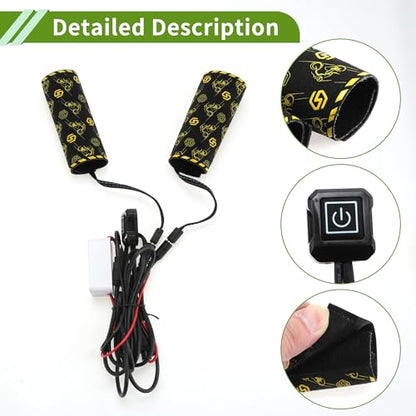 Heated Motorcycle Hand Grips Cover 20-90V Handlebar Cover 6 Gear Adjustable Temperature with Memory Function Metal Heating Film Cloth Black 1 Set