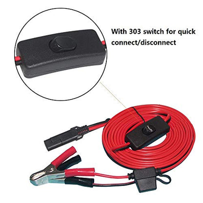 SPARKING 10FT 12V Battery Alligator Clip to SAE 2Pin Quick Disconnect Cable SAE to Battery Clamp-On Cable 15A Fuse (10FT) - size: 10FT