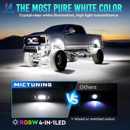 MICTUNING C1 8 Pods RGBW LED Rock Lights - Multicolor Underglow Neon Light Kit with Bluetooth Controller, Music Mode - size: 8 Pod Lights Kit