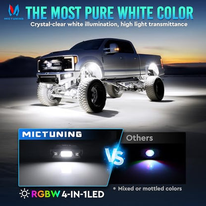MICTUNING C1 12 Pods RGBW Rock Lights - Multicolor Underglow Neon Light Kit with Bluetooth Controller, APP Control, IP68 Waterproof - size: 12 Pod Lights Kit