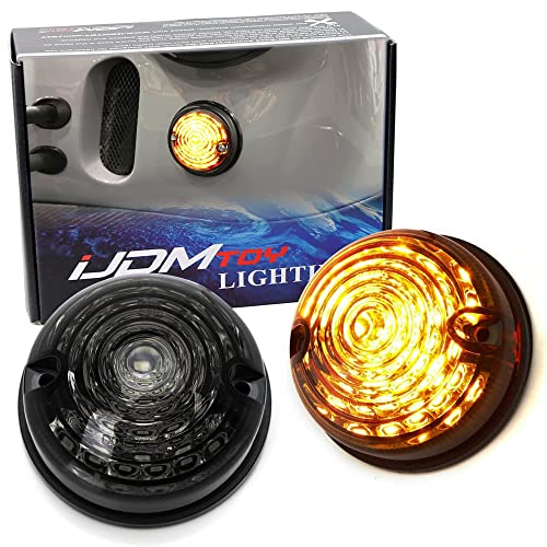 iJDMTOY Side Markers/Turn Signal/Reverse Backup Lamps For Classic 50s 60s Car Caravan Truck Motorcycle 12V 70mm Round Dome Shape Flush Mount Smoked Lens Amber Yellow LED - style: Smoked Lens Amber LEDs
