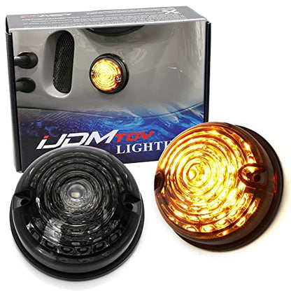 iJDMTOY Side Markers/Turn Signal/Reverse Backup Lamps For Classic 50s 60s Car Caravan Truck Motorcycle 12V 70mm Round Dome Shape Flush Mount Smoked Lens Amber Yellow LED - style: Smoked Lens Amber LEDs