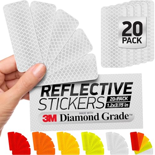 Reflective Safety Tape Stickers | 3M Diamond Grade | White | 1.2″ x 3.15″ | 20-Pack | Safety Warning Tape for Helmets, Cars, Mailboxes & More - color: White
