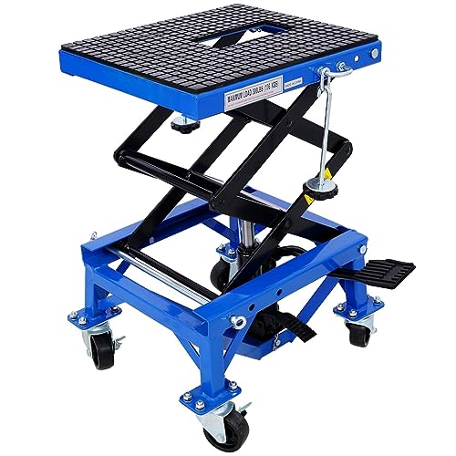 300 Lbs Heavy Duty Hydraulic Motorcycle Scissor Lift Jack with 4 Wheels for Small Dirt Bikes, Motorcycle Lift Table with Foot Pad, Blue - color: Blue