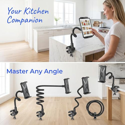 Phone & Tablet Holder for 5-13 Inch Screens, Aluminum Alloy Nylon Adjustable 360° Rotatable Mount, Motorcycle Handlebar Car Dashboard Stand