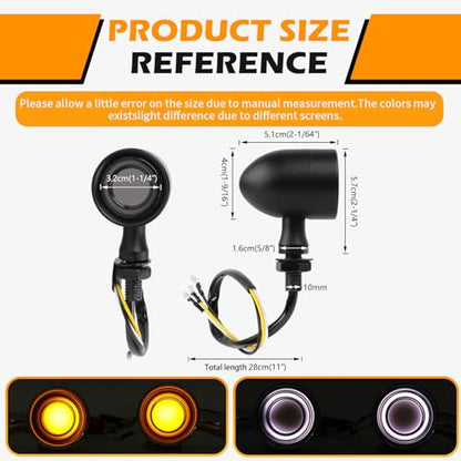 DREAMIZER Motorcycle Led Turn Signal Lights 2pcs,Bullet Blinker Motorcycle Front Rear Lights W/Running Light Universal Compatible with Harley Honda Suzuki Triumph Yamaha Bobber Cafe Racer Chopper - color: A-Front/Black shell + yellow-white light