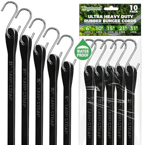 Bungee Cords with Hooks Heavy Duty 10 Pack – EPDM Rubber UV Resistant, Assorted 6 10 15 21 31 Inch, Tarp Straps Tie Down for Truck Cargo, Motorcycle, Luggage, Canopy - size: 6"2pcs, 10"2pcs, 15"2pcs, 21"2pc, 31"2pc