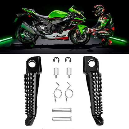 Motorcycle Front Foot Pegs/Footrests/Pedals for kawasaki ZX6R ZX10R 650R EX650 Z750 Z750S Z1000 ER-6N ER-6F ER6 (Bright black) - color: Bright Black