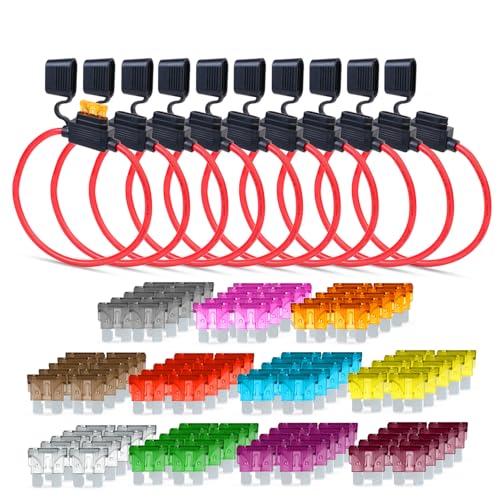 Pack of 10 Inline Fuse Holder 14AWG 1FT – Heavy Duty Automotive Blade Fuse Holder 2A/3A/5A/7.5A/10A/15A/20A/25A/30A/35A/40A Ideal for Car, Marine, Solar, and RV Applications - size: 14AWG (10 Pcs)