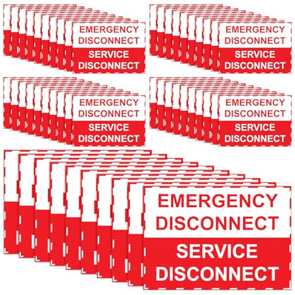 LEIFIDE 50 Pack NEC Compliant Emergency Disconnect Sticker 5"x 3.5" Emergency Disconnect Service Warning Sticker Shut Off Sign UV-Resistant Electric Panel Labels Vinyl Waterproof for Indoor Outdoor