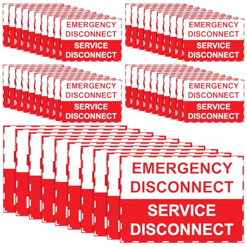 LEIFIDE 50 Pack NEC Compliant Emergency Disconnect Sticker 5"x 3.5" Emergency Disconnect Service Warning Sticker Shut Off Sign UV-Resistant Electric Panel Labels Vinyl Waterproof for Indoor Outdoor