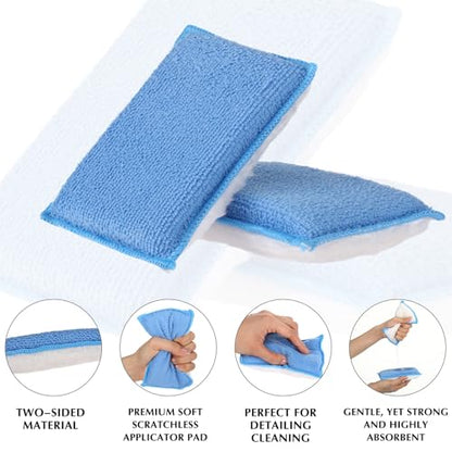 Mudder 8 Pcs Car Interior Scrubbing Sponge 5'' x 3'' Fiber Car Wax Applicator pad Household Cleaning Sponges for Leather Seat Couch Cleaning (Blue White) - color: Blue White