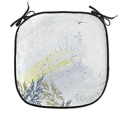 Lunarable Dragonfly Chair Cushion Pad, Wild Herb Grass Field Distressed Background with Dragonflies Lifestyle Graphic, Seat Padding for Kitchen & Patio with Anti-Slip Backing, 16"x16", Grey Green - color: Grey Green, size: Pack of 1