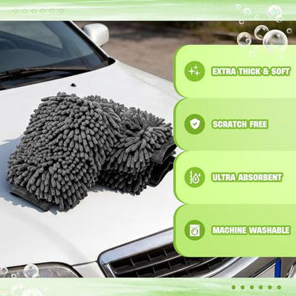 24 Pack Car Wash Mitt Bulk Microfiber, 10'' x 8'' Chenille Car Wash Mitt Gloves, Scratch Free Double Sided No Lint No Marks for Truck SUV and All Vehicle Surfaces (Grey) - color: Grey