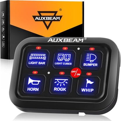 Auxbeam 6 Gang Switch Panel BC60 Universal Circuit Control Relay System Automatic Dimmable LED Switch Pod Touch Control Panel Switch Box for Car Truck Pickup Boat UTV SUV - Blue, 3 Years Warranty - size: 6 Gang, style: Blue (Without APP)