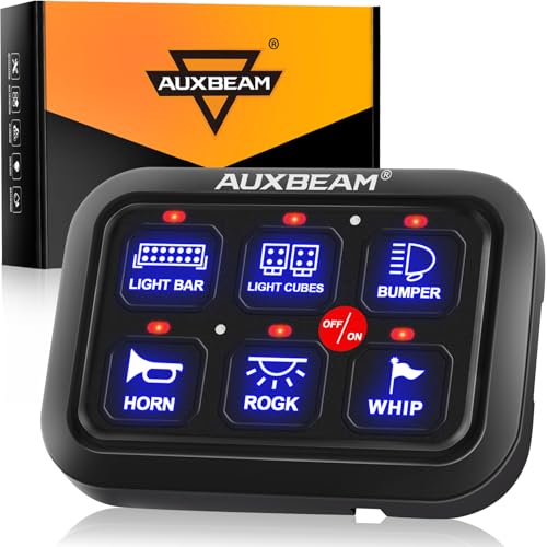 Auxbeam 6 Gang Switch Panel BC60 Universal Circuit Control Relay System Automatic Dimmable LED Switch Pod Touch Control Panel Switch Box for Car Truck Pickup Boat UTV SUV - Blue, 3 Years Warranty - size: 6 Gang, style: Blue (Without APP)