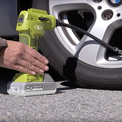 Sun Joe 24V-AJC-AJV-LTE 24V IONMAX High Volume Inflator & Portable Air Compressor Kit, w/ 2.0-Ah Battery + Charger, Storage Bag, 3 Inflation Adapters, and Nozzle Pin Attachments - style: Inflator + Compressor Kit (w/ 2.0-Ah Battery + Charger)