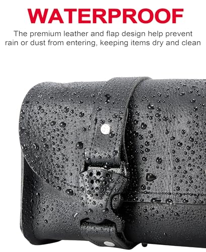 Dream Apparel Motorcycle Tool Fork Bag, PU Leather Front Bag for Motorcycle Front Fork Handlebar Universal Black Sissy Bar Roll Storage Pouch - style: No Studs