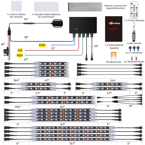 18PCS Motorcycle Led Underglow Kit with Brake Turn Signal, Motorcycle RGB Lights with DITRIO APP/RF Remote Control, Dual Zone,12V Waterproof Pixelglow Effects for Motorcycles, Golf Carts,UTVs, Boats - size: 18 PCS(New 3 Control Mode)