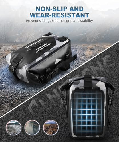 NICECNC Waterproof Motorcycle Crash Bar Bag 7L, Motorcycle Luggage Dry Bag Side Frame Bag with Shoulder Strap Universal Tail Bag Rear Seat Rack Bag, Four DIY Installation Positions, Camo