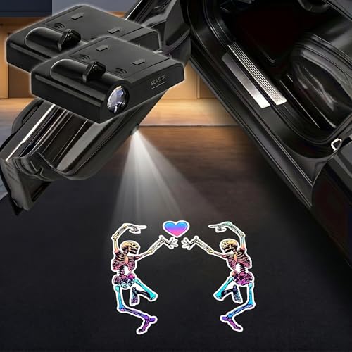 2PCS Dancing Skeleton Car Door Lights Projector, Magnetic Logo Projector Door Lights, Wireless LED Welcome Puddle Light, Skeleton Car Accessories Decor, Funny Gifts for Women Men, Fit All Vehicles - color: Dancing Skeletons
