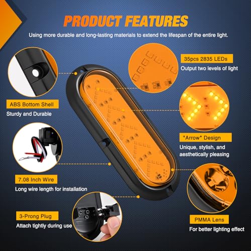 Nilight 6Inch Oval Tail Light 2PCS 35LED Arrow Amber Running Turn Signals Lights Surface Mount Waterproof for 12V Caravan Truck RV Camper Trailer Bus - color: Amber Arrow Lights 2Pcs