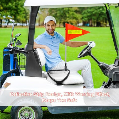 Golf Cart Flag Pole, Retractable Bike Flags With Pole For Safety, High Visibility Double-Sided Reflective Bicycle Flag (Telescopic 28-160cm)