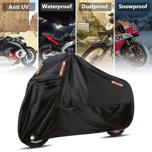 Motorcycle Cover Waterproof Motorbike Cover All Season 190T Durable Night Reflective Snow Cover with Lock-Holes & Storage Bag Vehicle Cover for Outdoor 116 x 41 x 49 inches - size: 116 x 41 x 49 inches