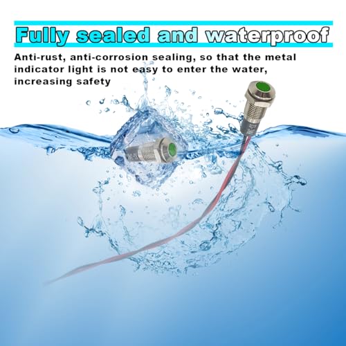 smilfuy 8mm/0.31" Signal Indicator Light, AC/DC 12V-24V Waterproof Panel Mount Warning Lamps with Wire, LED Signal Pilot Lamp for Car Truck Boat (Green) - color: Green