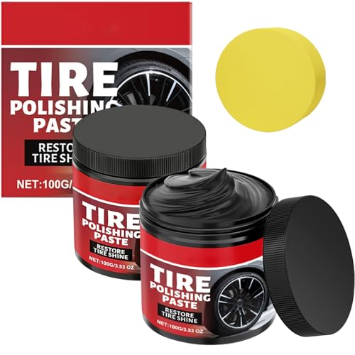 2Pcs Car Tire Shine with Sponge,Tire Coating Paste,Tire Polishing Paste,Ungraded Long-Lasting Tire Dressing with Wet Gloss Look Finish for Car, Truck, Motorcycle, RV & More
