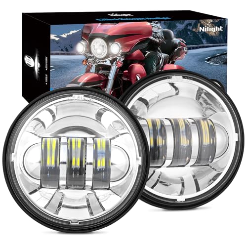 Nilight Motorcycle 2PCS 4.5 Inch LED Fog Lights Passing Auxiliary Light DOT Compatible with Harley Davidson Electra Street Glide Heritage Softail Classic Road King, Chrome - color: 4.5Inch Fog Lights 2Pcs Chrome