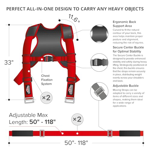 X-Protector Moving Straps - 2 Pairs - Lifting Straps for 2 Movers - Move Furniture Easily and Safely - Perfect for Lifting & Moving Heavy Objects (Adjustable Length 50-118”) - style: Moving Straps (With Back Support)