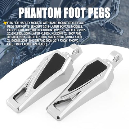 Motorcycle Foot Pegs Phantom Pegs Male Mount Footrest for Harley Dyna Fat Bob Low Rider Touring Road Glide Road King Street Glide Electra Glide Sportster XL 883 Softail Breakout Universal (Chrome) - color: Chrome